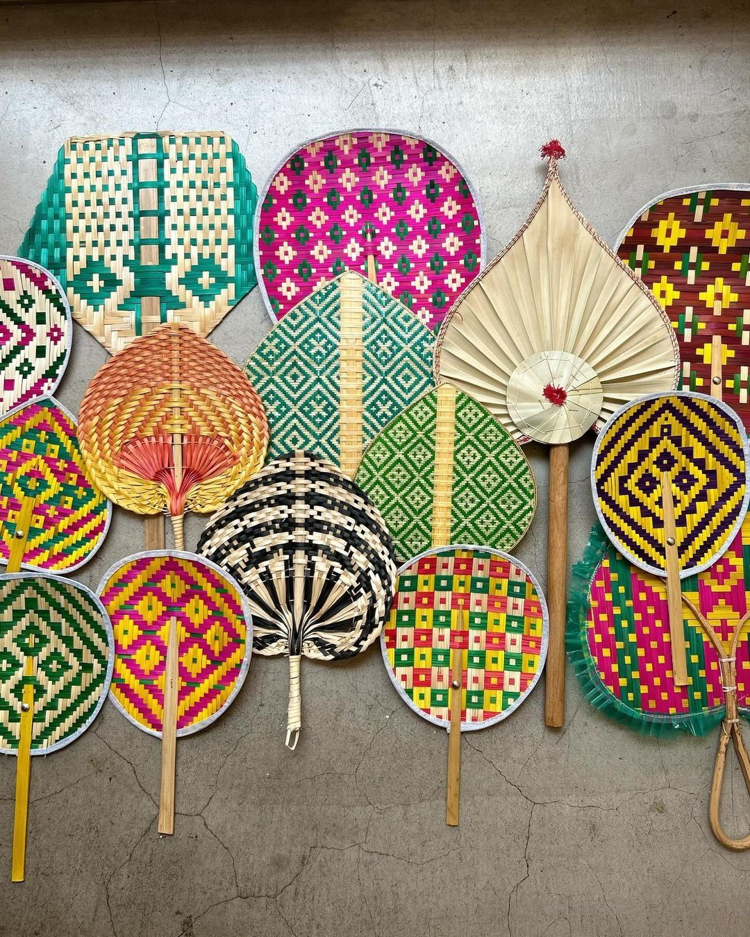 A vivid collection of woven forms showing pattern, colour and material skill